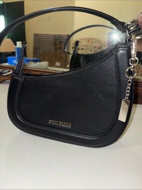Steve Madden Black Crescent Shoulder Bag with Chain Charm